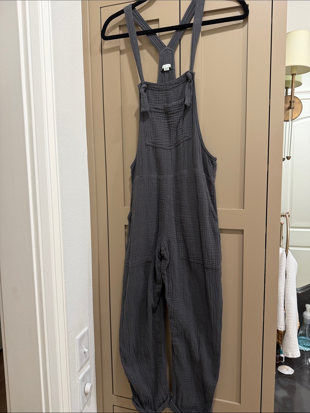 aerie Dark Gray Cotton Gauze Overalls Jumpsuit